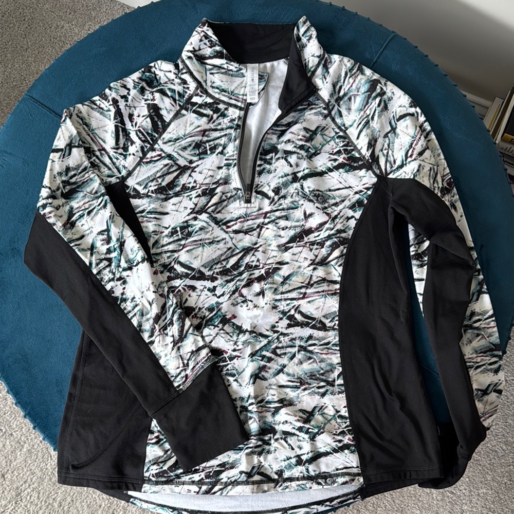 Ideology Black and White Patterned Quarter-Zip Pullover